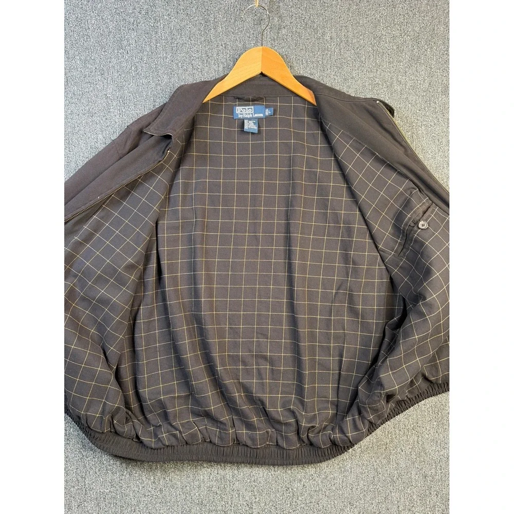 Polo Ralph Lauren Mens Black Harrington Jacket‎ L Windowpane Lining Windbreaker